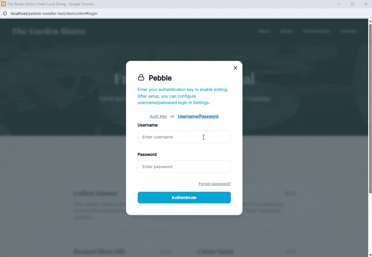 Pebble demo: Click to edit text directly on your website